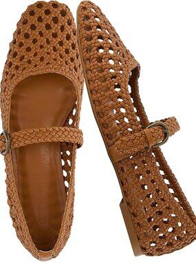 Weston Hand Woven Mary Jane Flats for Women, Comfortable Dressy Ballet Flats wit